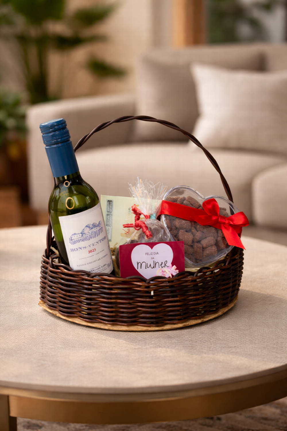 Cesta feita em formato de folha com fio sintetico.